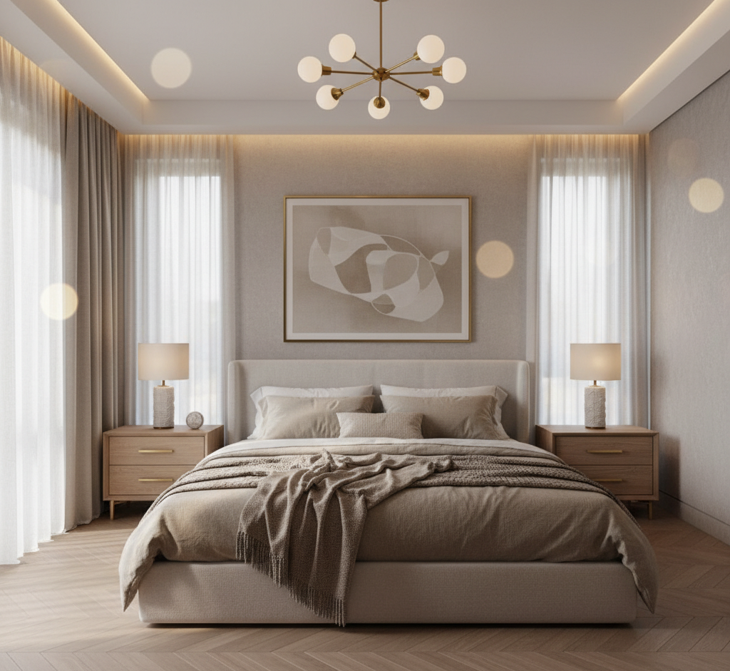 Serene Minimalist Bedroom — Cozy Luxury in Neutral Tone